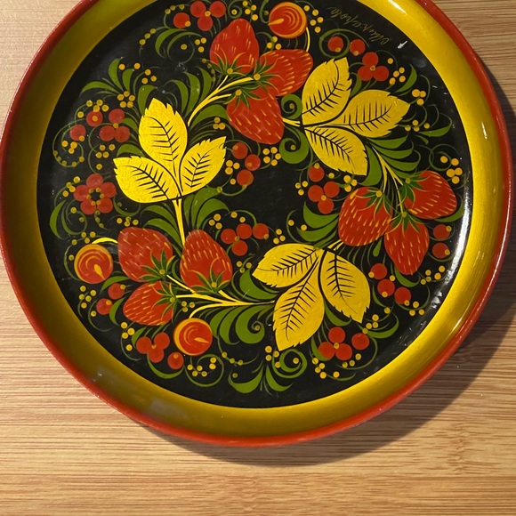 Vintage strawberries decorative plate - Khokhloma Painting Russian - Picture 6 of 12